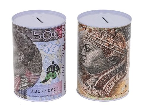 Skarbonka metalowa puszka PLN złoty , 15x10cm